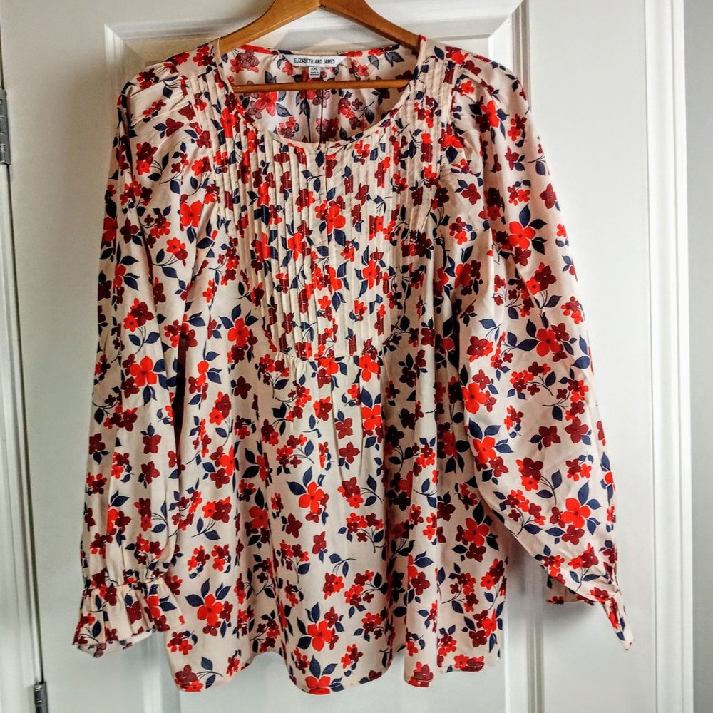 Elizabeth and James Beige Tunic with Red and Navy Floral Print